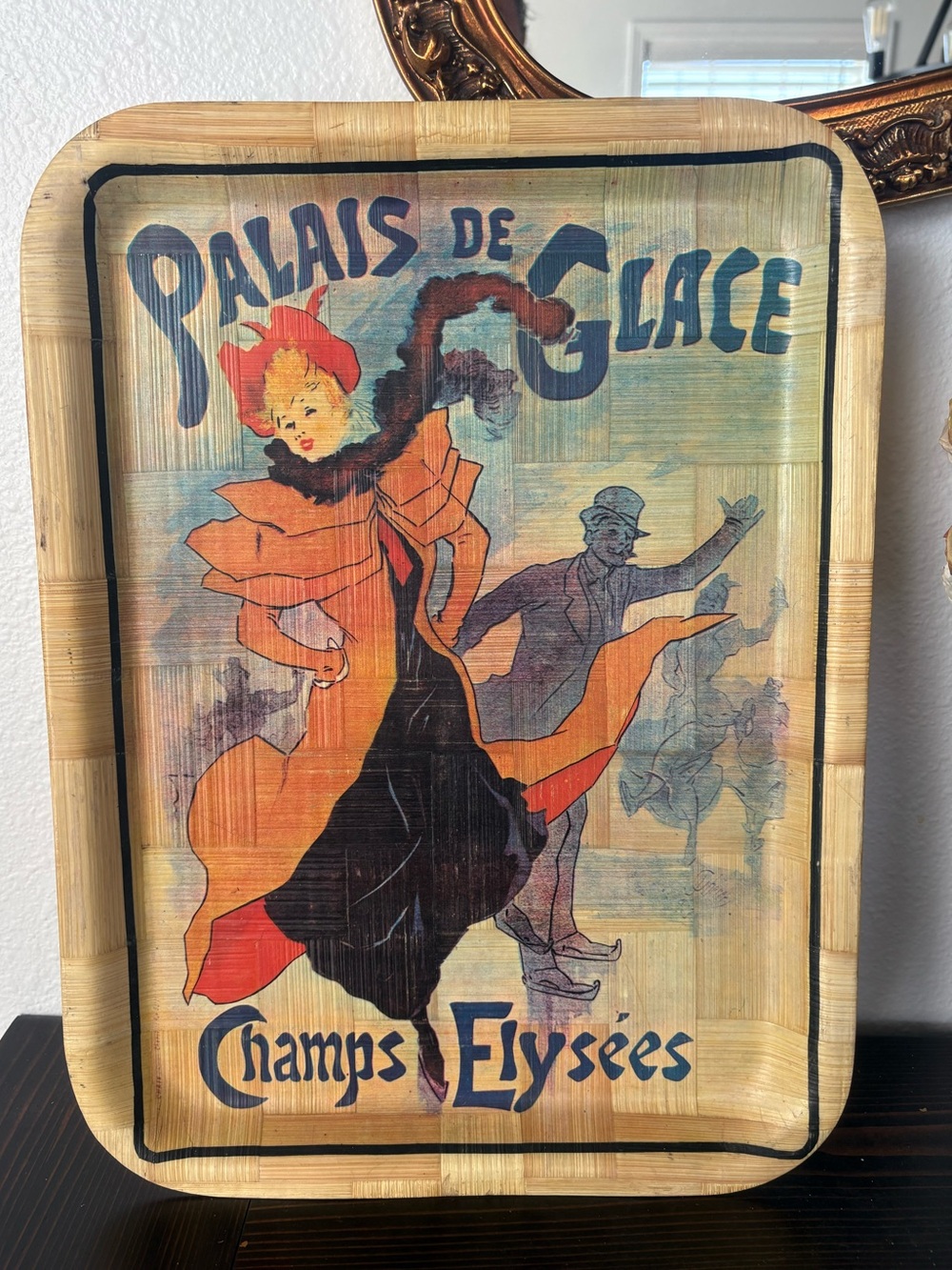 Vintage Palais de Glace Paris Bamboo Decorative‎ Tray French Art Nouveau Decor